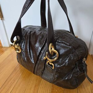 GoldenBleu Large Brown Patent Leather Handbag Glossy Hobo Shoulder Bag